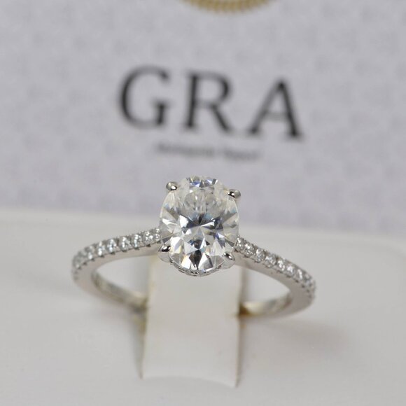 GRA Certified Fully Iced Oval Engagement Solitaire Moissanite Ring - Picture 2 of 6